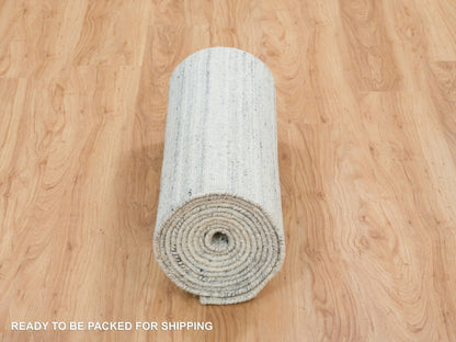 Modern / Contemporary hand-knotted wool runner in Ivory, 2'5" x 15'9" — SKU O065571 (view 6)