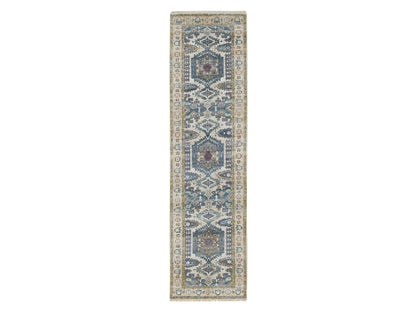 Tribal & Geometric hand-knotted wool runner in Ivory, 2'6" x 9'10" — SKU O065573