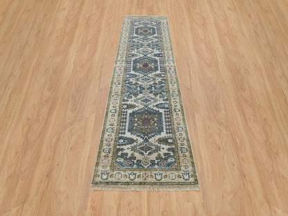 Ivory 2'6" x 9'10" Tribal Hand knotted Wool Rug - Sku: O065573