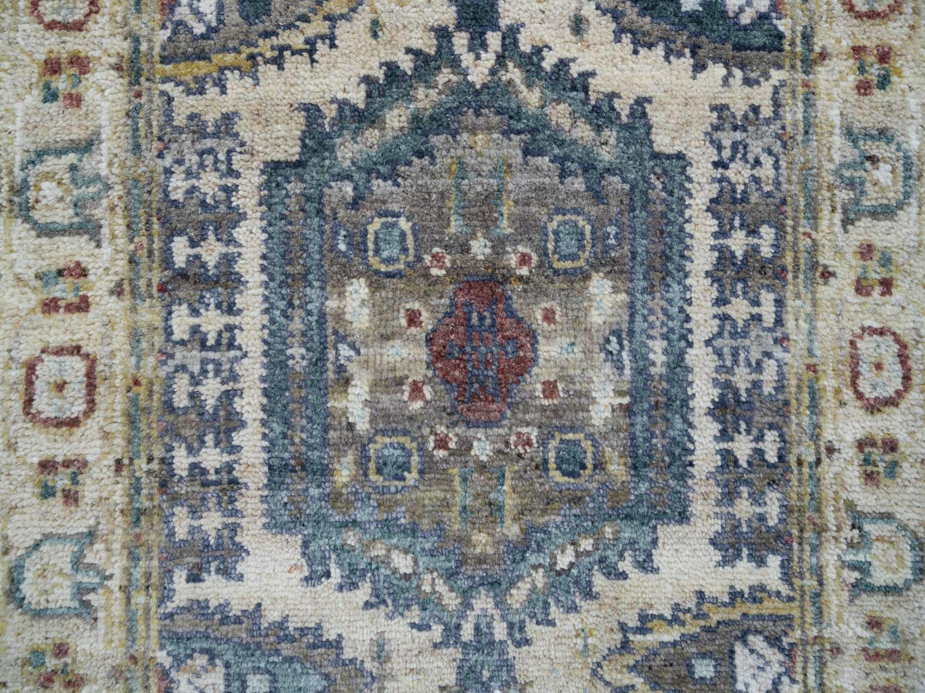 Tribal & Geometric hand-knotted wool runner in Ivory, 2'6" x 9'10" — SKU O065573 (view 5)