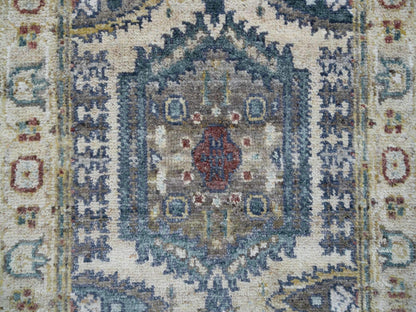 Tribal & Geometric hand-knotted wool runner in Ivory, 2'6" x 9'10" — SKU O065573 (view 5)