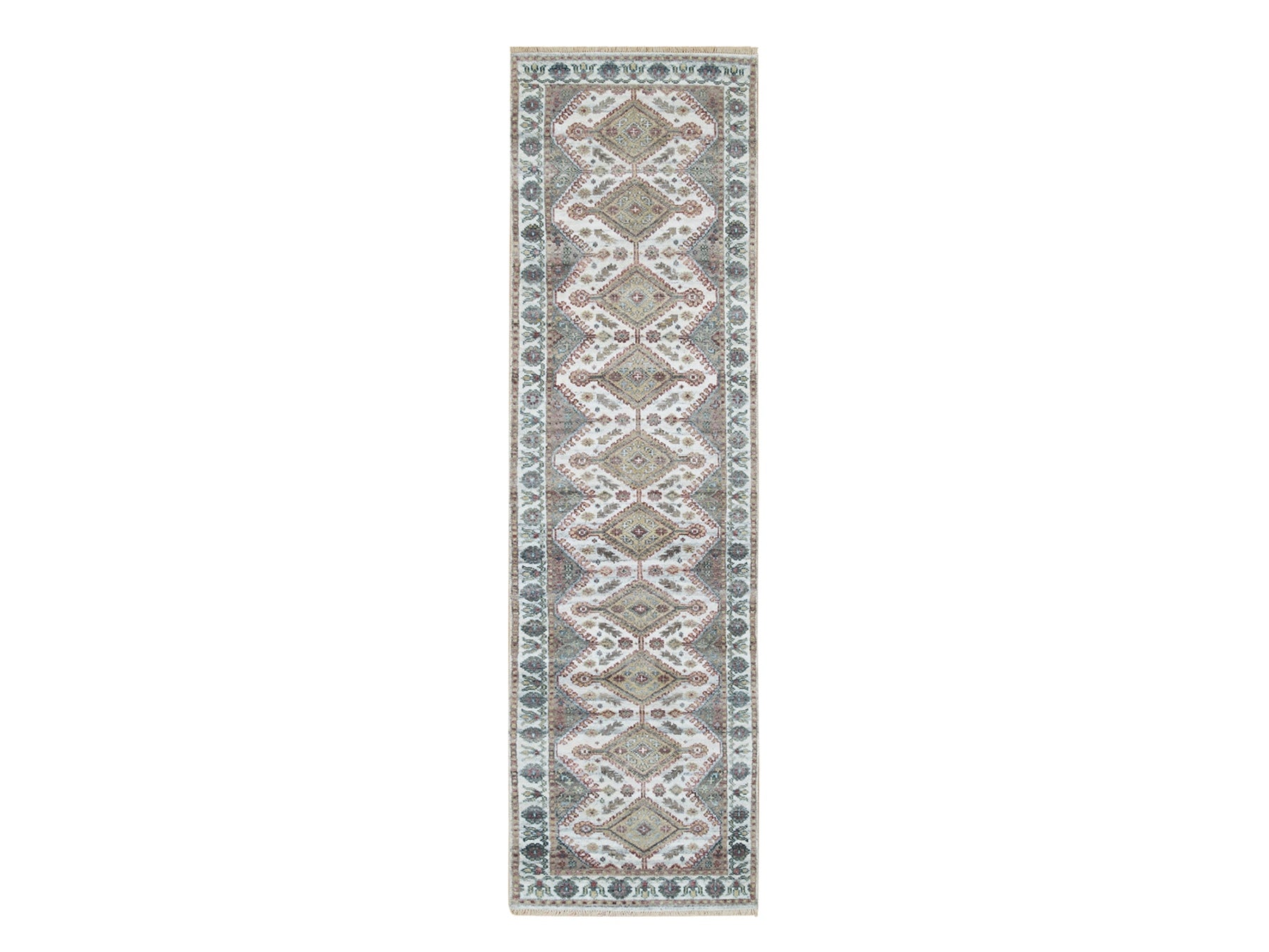 Ivory 2'7" x 9'9" Tribal Hand knotted Wool Rug - Sku: O065574