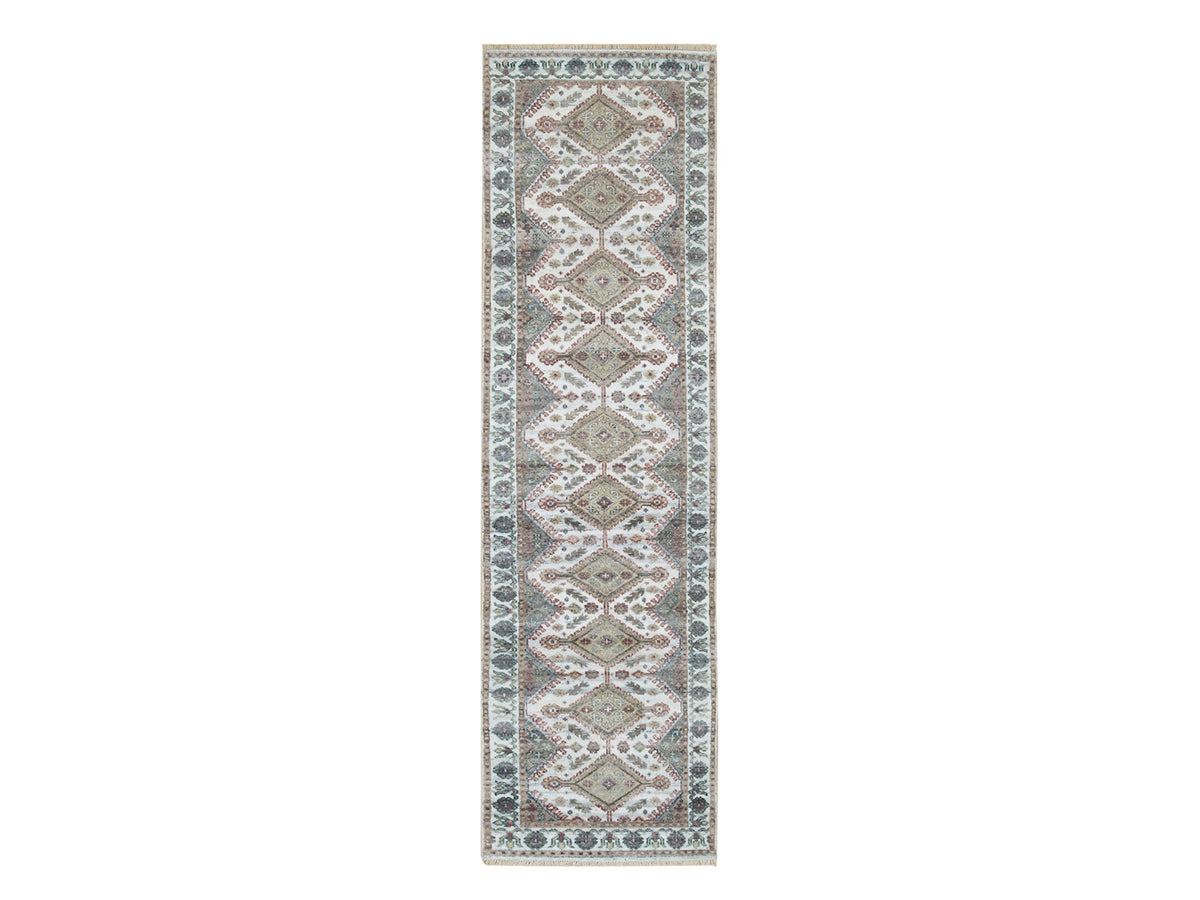 Shiraz Tribal & Geometric hand-knotted wool runner in Ivory, 2'7" x 9'9" — SKU O065574