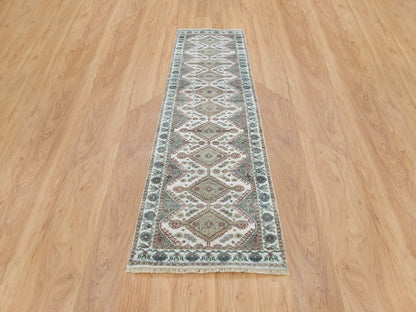 Shiraz Tribal & Geometric hand-knotted wool runner in Ivory, 2'7" x 9'9" — SKU O065574 (view 2)