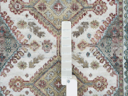 Shiraz Tribal & Geometric hand-knotted wool runner in Ivory, 2'7" x 9'9" — SKU O065574 (view 4)
