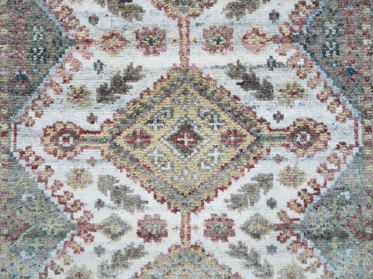 Shiraz Tribal & Geometric hand-knotted wool runner in Ivory, 2'7" x 9'9" — SKU O065574 (view 5)