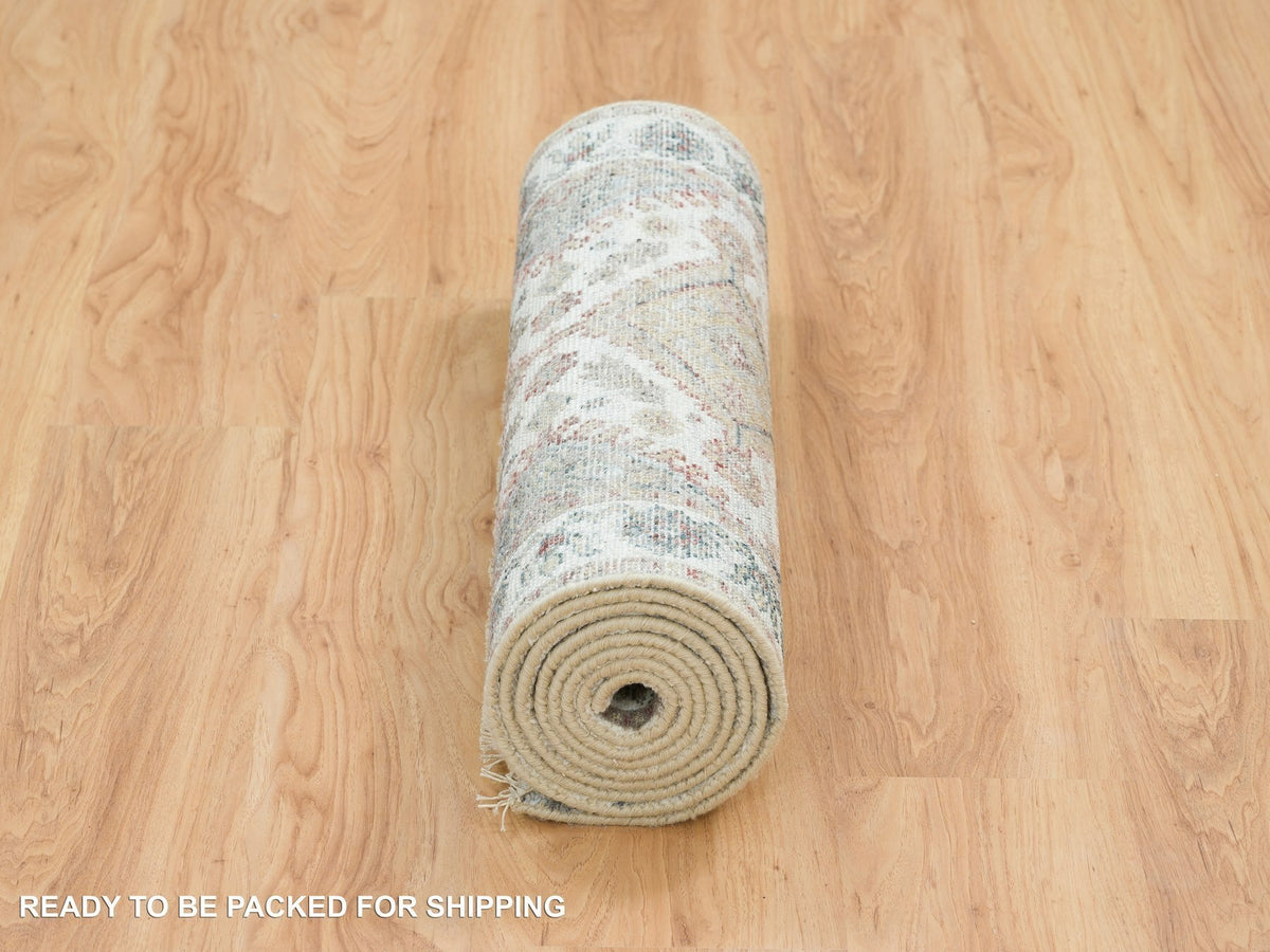 Shiraz Tribal & Geometric hand-knotted wool runner in Ivory, 2'7" x 9'9" — SKU O065574 (view 6)