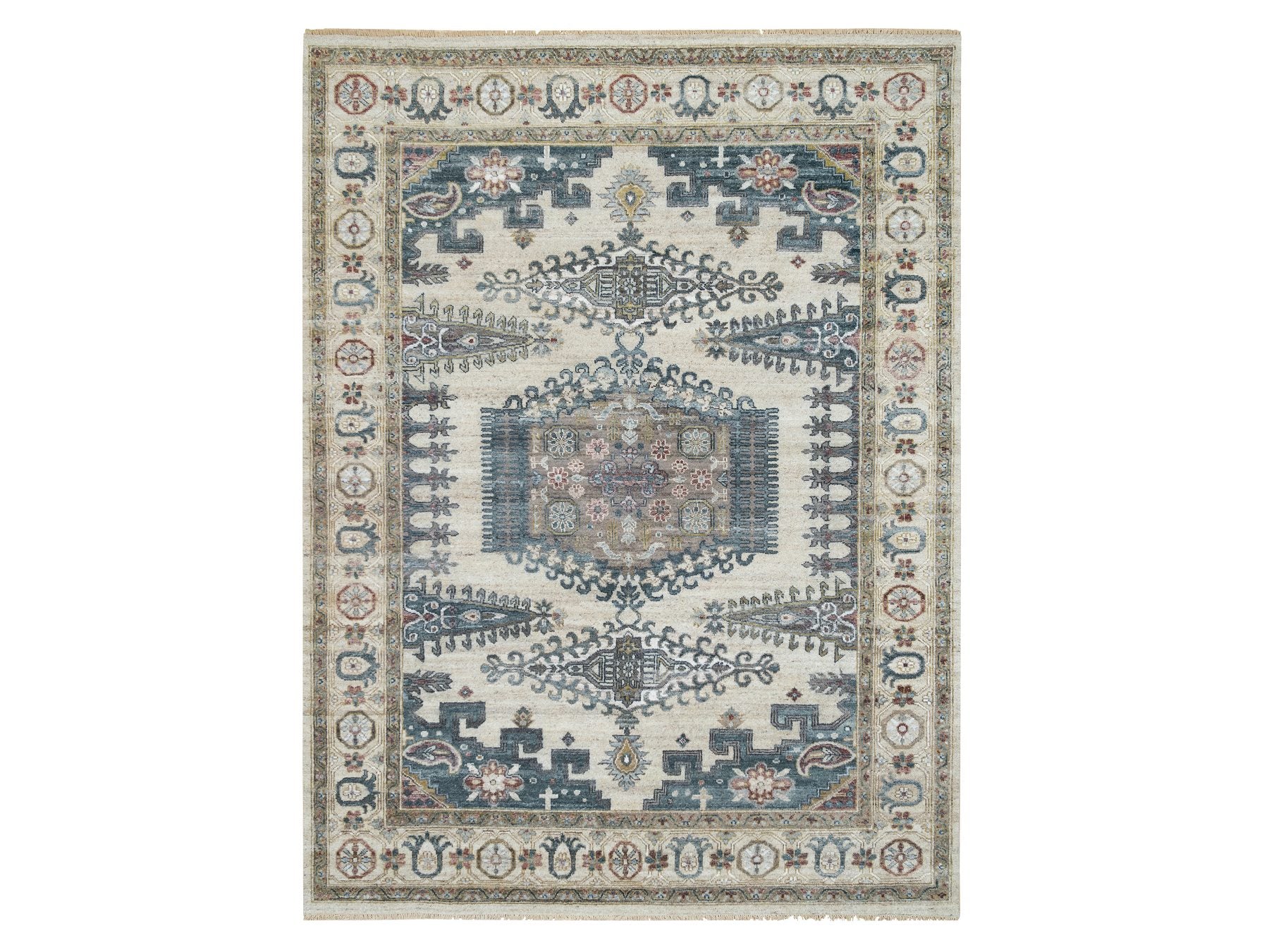 Tribal & Geometric hand-knotted wool rug in Ivory, 7'9" x 10'4" — SKU O065586