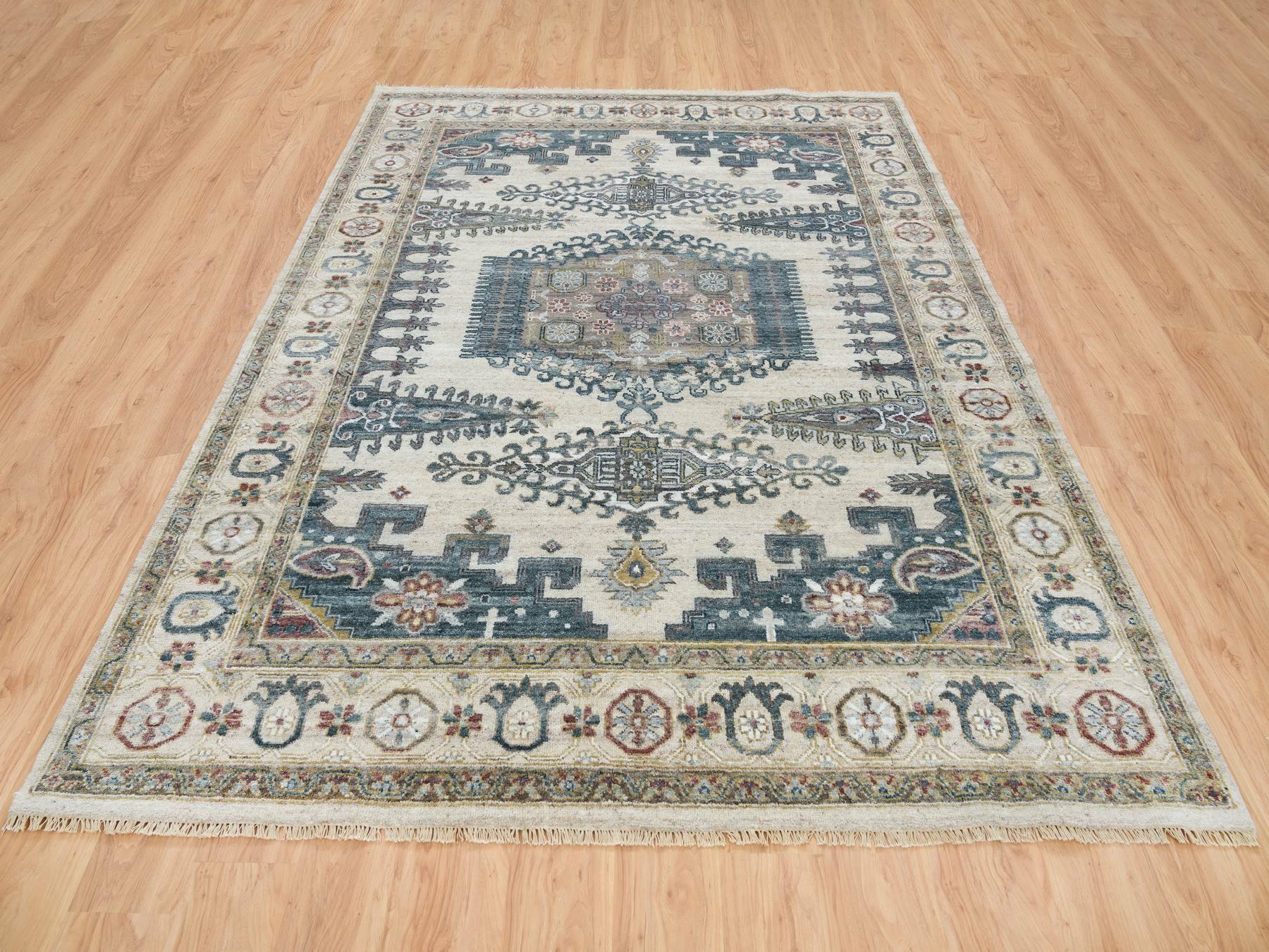 Tribal & Geometric hand-knotted wool rug in Ivory, 7'9" x 10'4" — SKU O065586 (view 2)