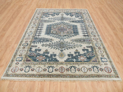 Tribal & Geometric hand-knotted wool rug in Ivory, 7'9" x 10'4" — SKU O065586 (view 2)