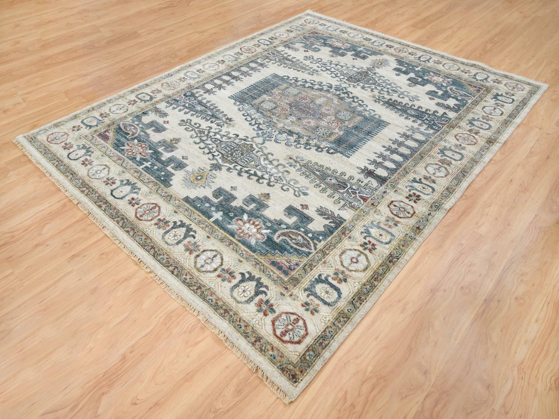 Tribal & Geometric hand-knotted wool rug in Ivory, 7'9" x 10'4" — SKU O065586 (view 3)