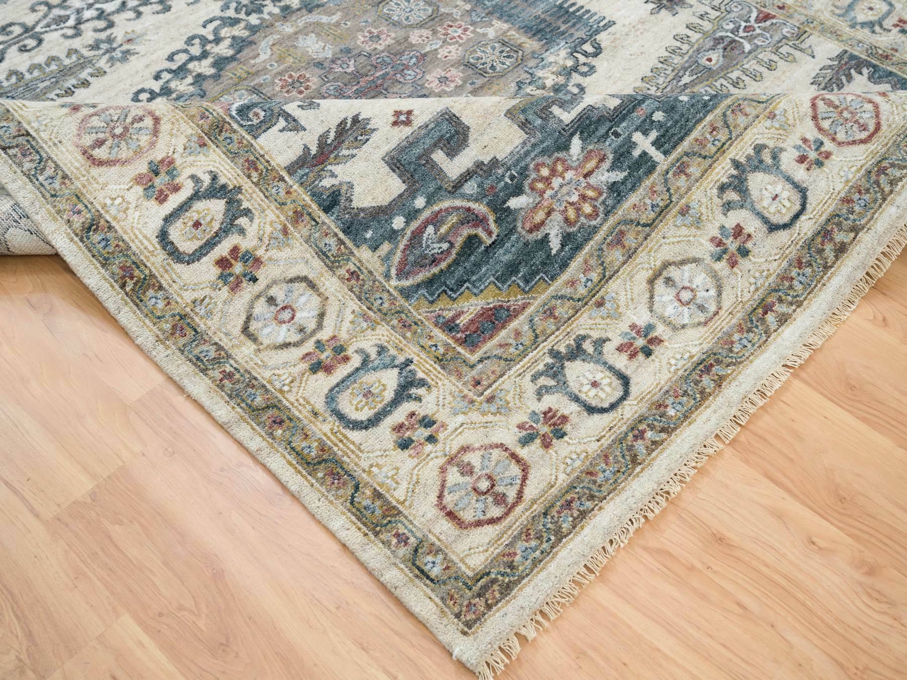 Tribal & Geometric hand-knotted wool rug in Ivory, 7'9" x 10'4" — SKU O065586 (view 6)