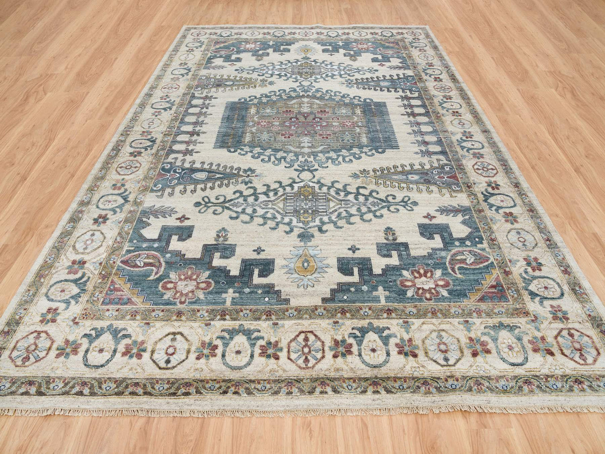 Tribal & Geometric hand-knotted wool rug in Ivory, 10' x 14' — SKU O065595 (view 2)