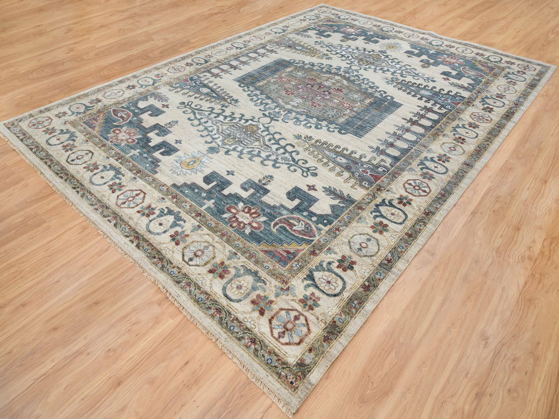 Tribal & Geometric hand-knotted wool rug in Ivory, 10' x 14' — SKU O065595 (view 3)
