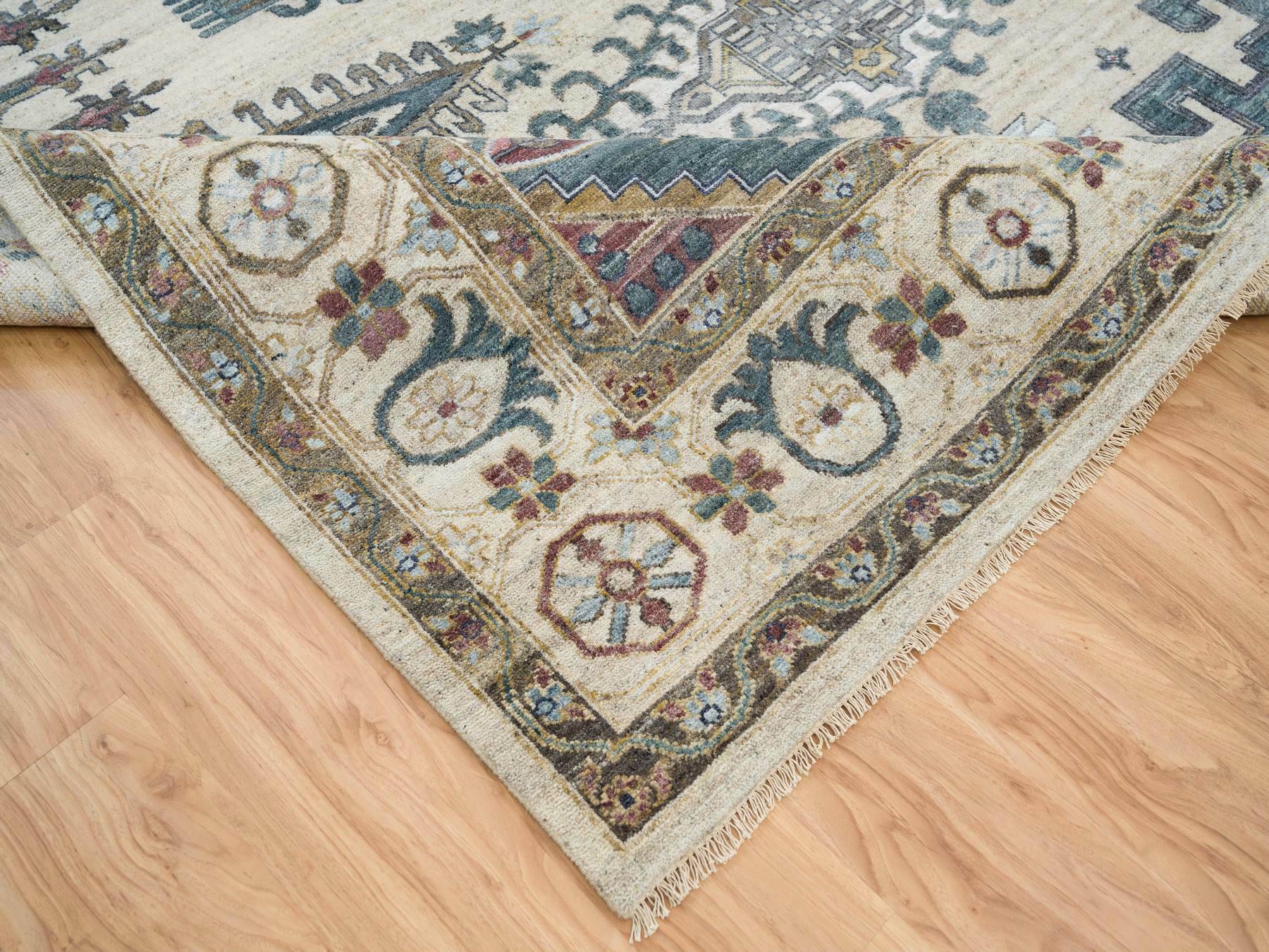Tribal & Geometric hand-knotted wool rug in Ivory, 10' x 14' — SKU O065595 (view 6)