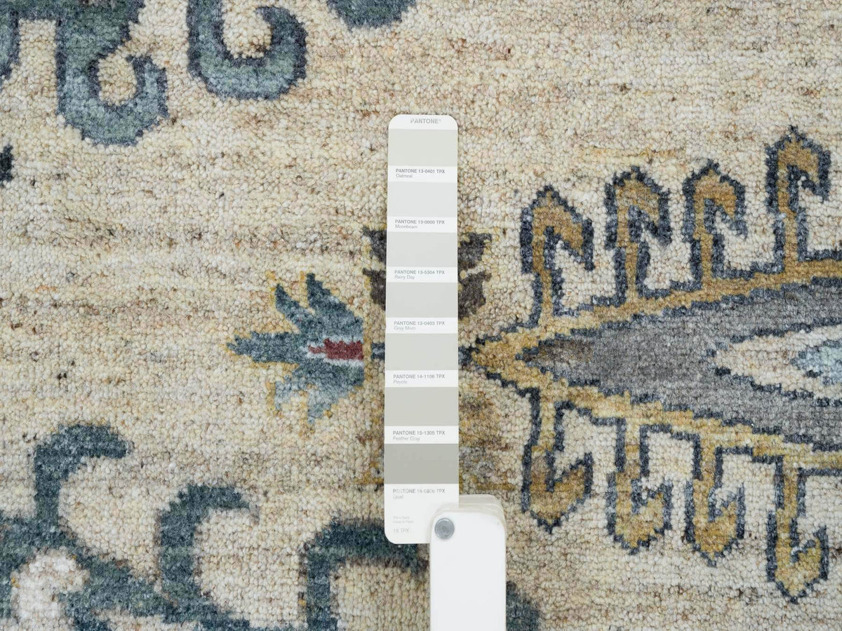 Tribal & Geometric hand-knotted wool rug in Ivory, 10' x 14' — SKU O065595 (view 7)