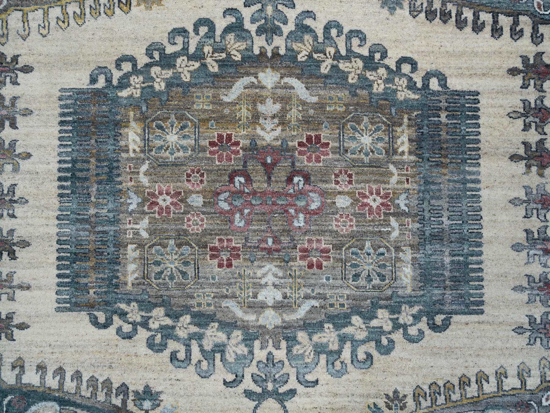 Tribal & Geometric hand-knotted wool rug in Ivory, 10' x 14' — SKU O065595 (view 8)