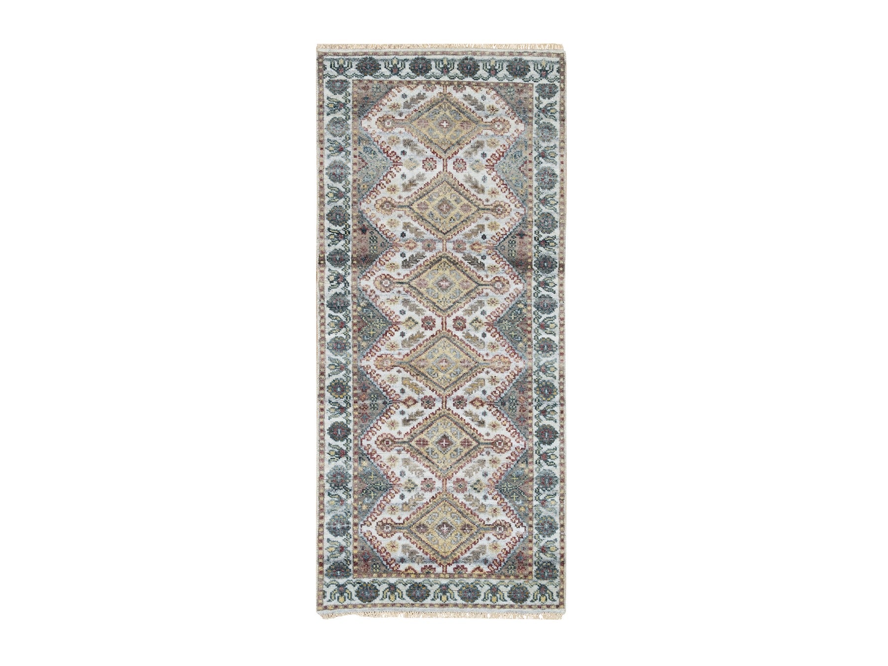 Ivory 2'8" x 6'0" Tribal Hand knotted Wool Rug - Sku: O065601