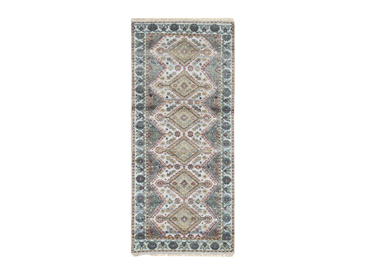 Shiraz Tribal & Geometric hand-knotted wool runner in Ivory, 2'8" x 6' — SKU O065601