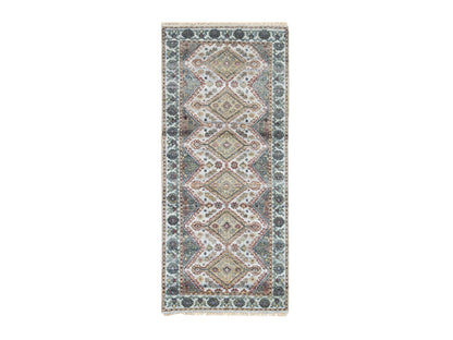 Shiraz Tribal & Geometric hand-knotted wool runner in Ivory, 2'8" x 6' — SKU O065601