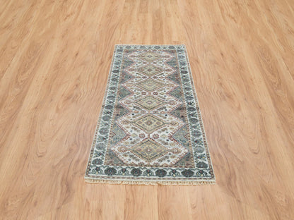 Shiraz Tribal & Geometric hand-knotted wool runner in Ivory, 2'8" x 6' — SKU O065601 (view 2)