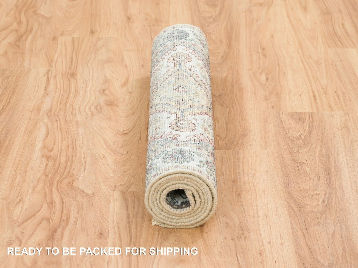 Shiraz Tribal & Geometric hand-knotted wool runner in Ivory, 2'8" x 6' — SKU O065601 (view 6)