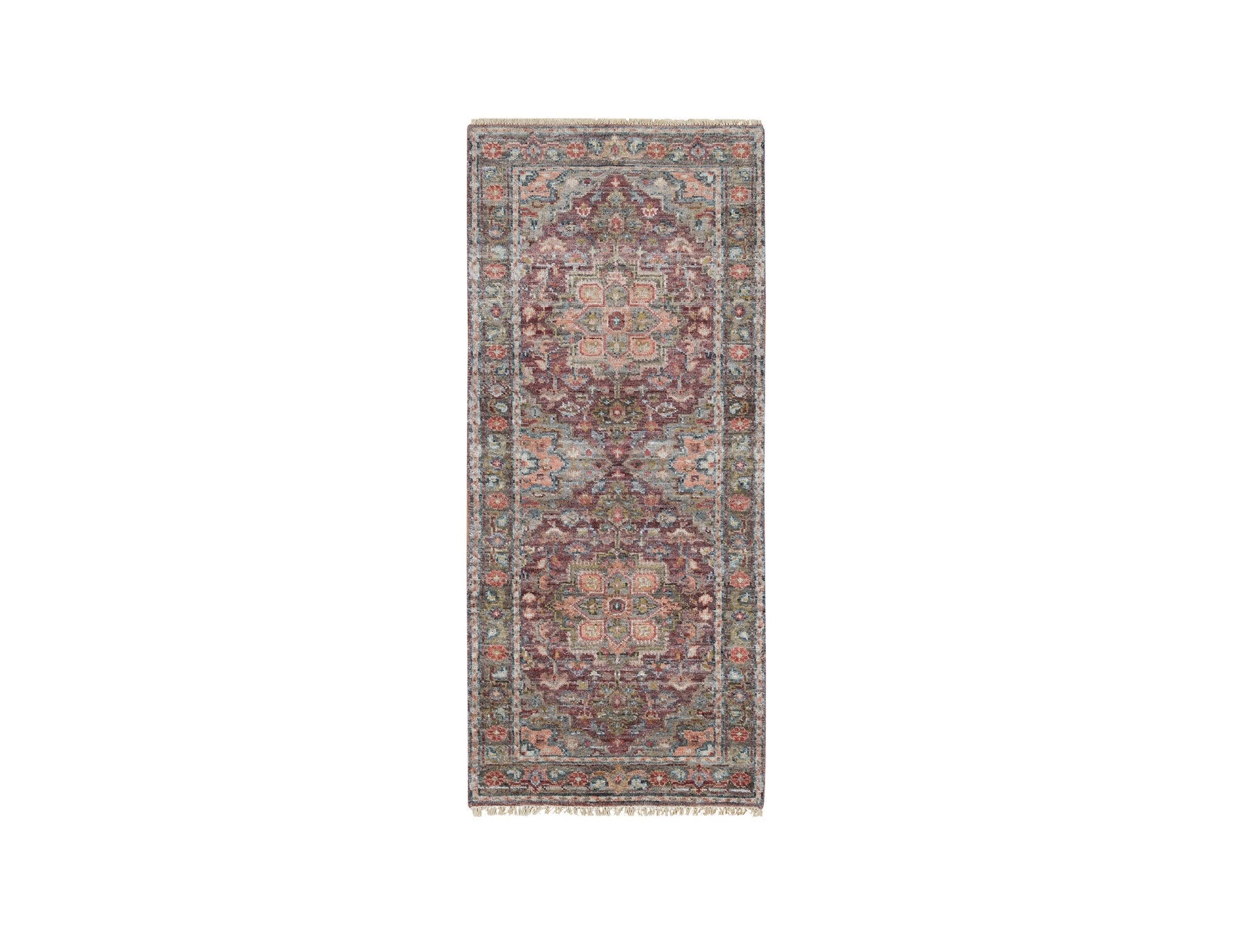 Heriz Tribal & Geometric hand-knotted wool runner in Red & Gray, 2'7" x 6' — SKU O065602