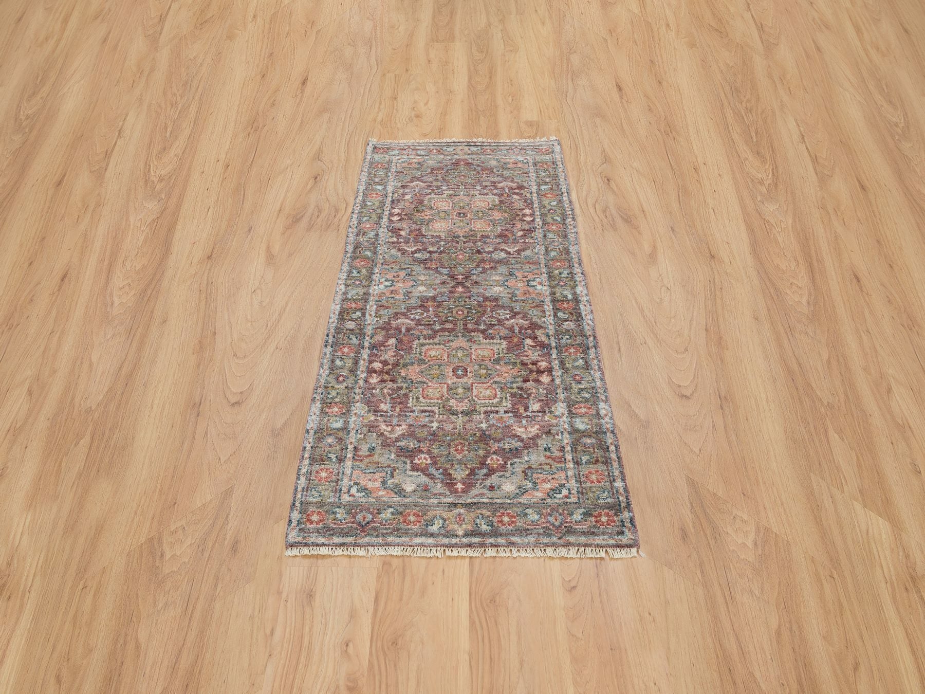 Heriz Tribal & Geometric hand-knotted wool runner in Red & Gray, 2'7" x 6' — SKU O065602 (view 2)