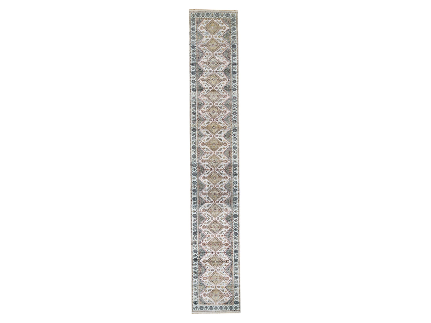 Shiraz Tribal & Geometric hand-knotted wool runner in Ivory, 2'7" x 18' — SKU O065610