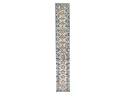 Shiraz Tribal & Geometric hand-knotted wool runner in Ivory, 2'7" x 18' — SKU O065610