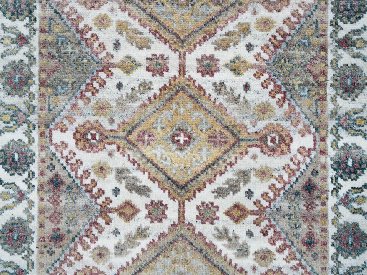 Shiraz Tribal & Geometric hand-knotted wool runner in Ivory, 2'7" x 18' — SKU O065610 (view 5)