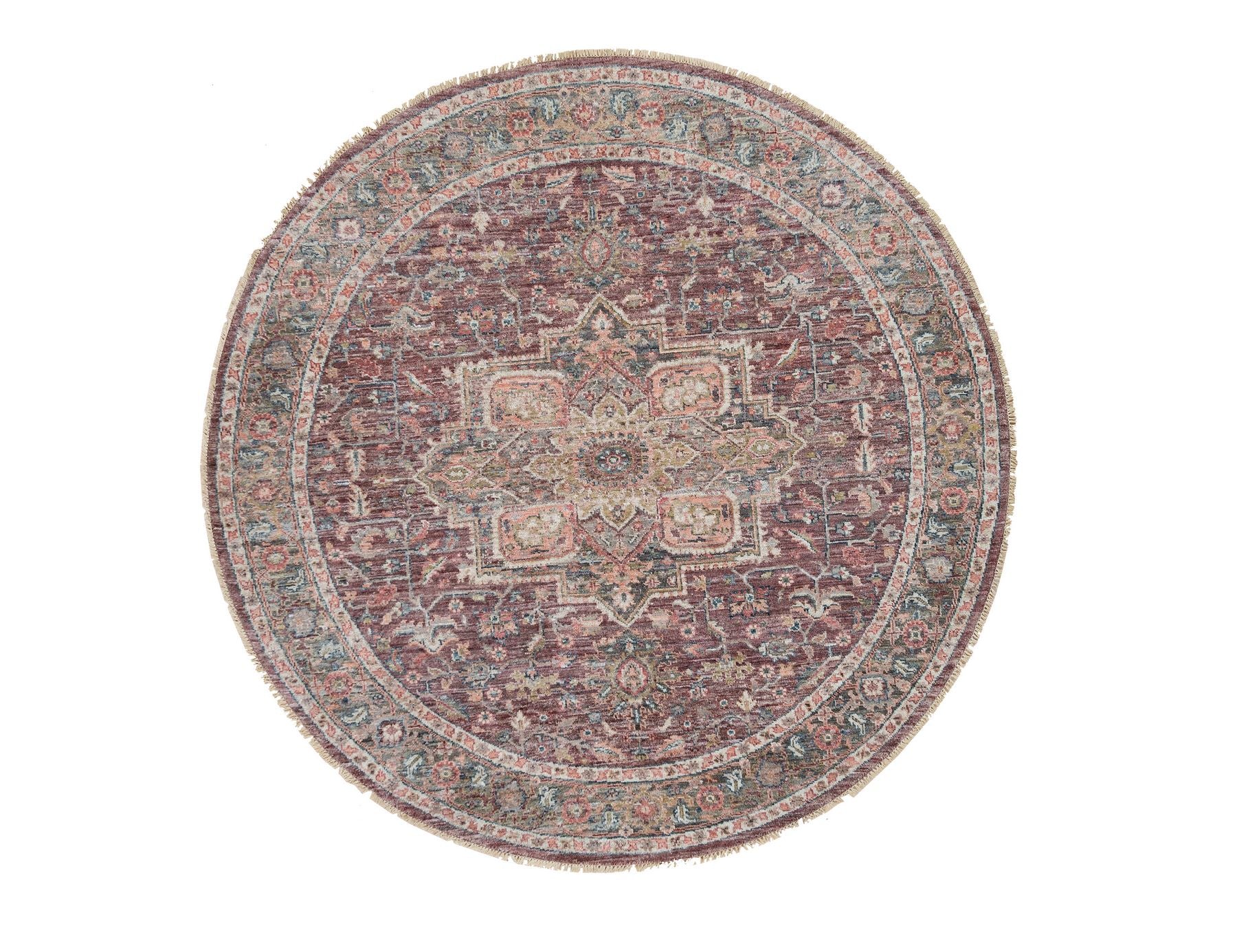 Heriz Tribal & Geometric hand-knotted wool rug in Red & Gray, 8' x 8' — SKU O065612