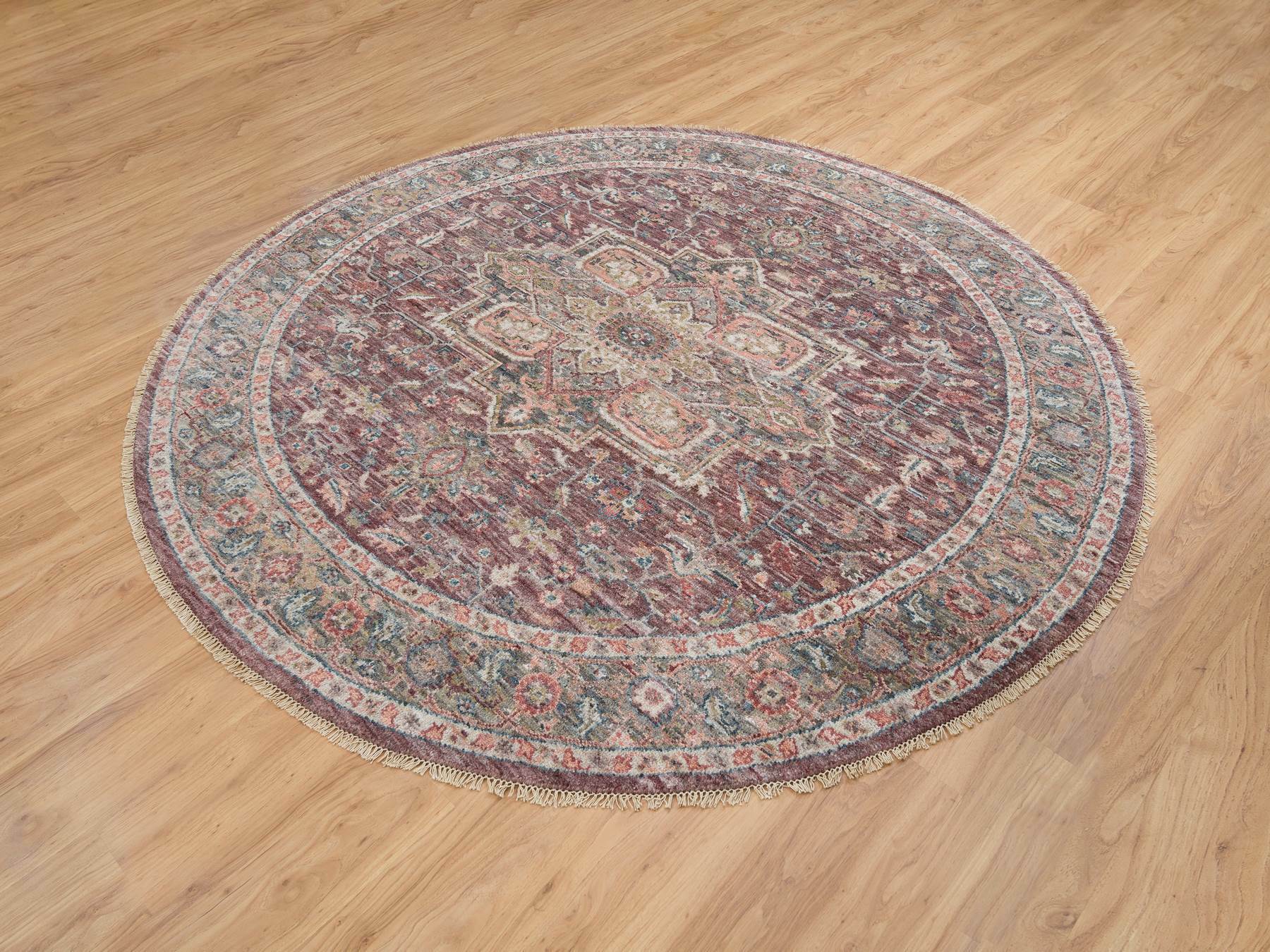 Heriz Tribal & Geometric hand-knotted wool rug in Red & Gray, 8' x 8' — SKU O065612 (view 3)