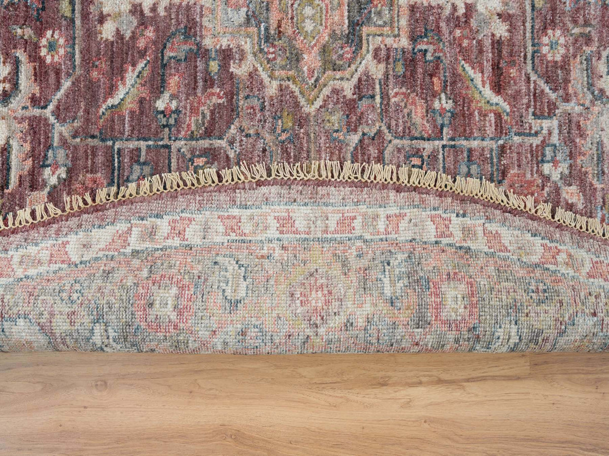 Heriz Tribal & Geometric hand-knotted wool rug in Red & Gray, 8' x 8' — SKU O065612 (view 4)