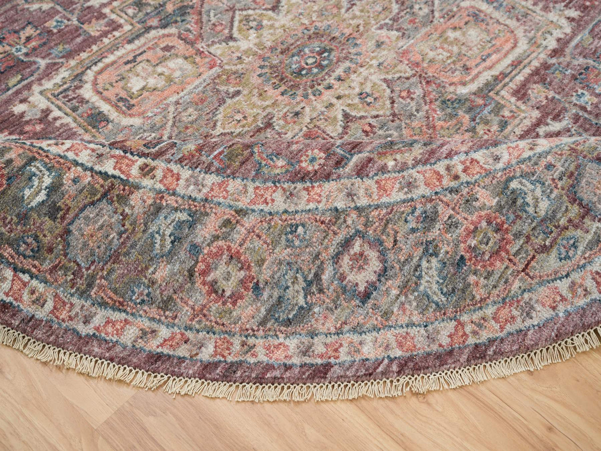 Heriz Tribal & Geometric hand-knotted wool rug in Red & Gray, 8' x 8' — SKU O065612 (view 6)