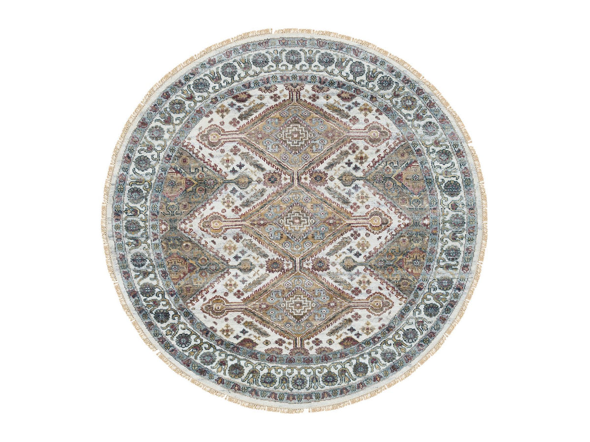 Shiraz Tribal & Geometric hand-knotted wool rug in Ivory, 5'10" x 5'10" — SKU O065615
