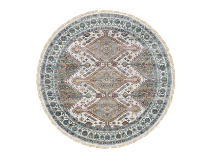 Shiraz Tribal & Geometric hand-knotted wool rug in Ivory, 5'10" x 5'10" — SKU O065615