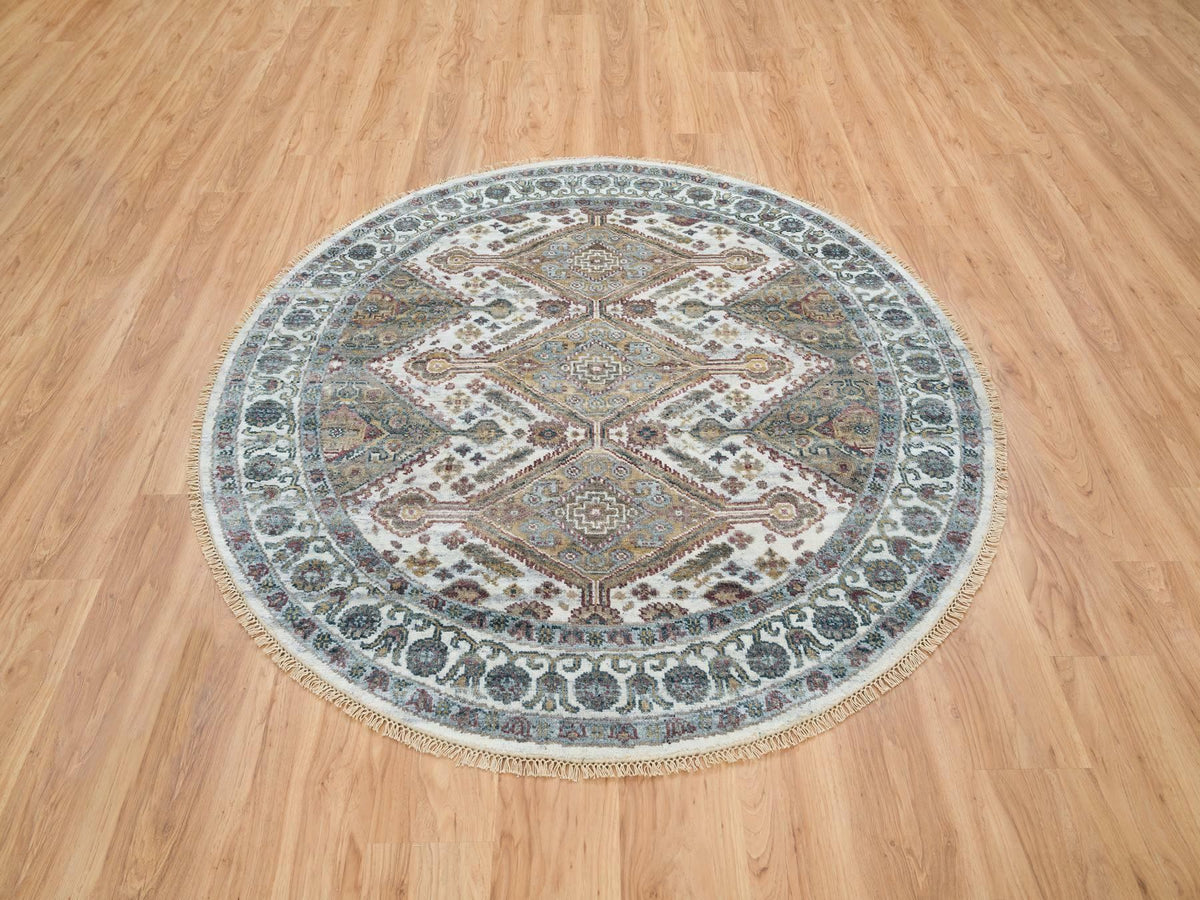 Shiraz Tribal & Geometric hand-knotted wool rug in Ivory, 5'10" x 5'10" — SKU O065615 (view 2)