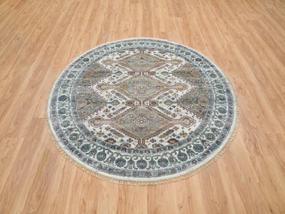 Shiraz Tribal & Geometric hand-knotted wool rug in Ivory, 5'10" x 5'10" — SKU O065615 (view 2)
