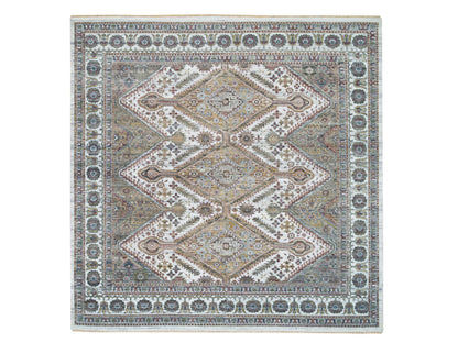 Shiraz Tribal & Geometric hand-knotted wool rug in Ivory, 9'10" x 10' — SKU O065618