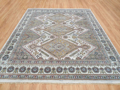 Shiraz Tribal & Geometric hand-knotted wool rug in Ivory, 9'10" x 10' — SKU O065618 (view 2)