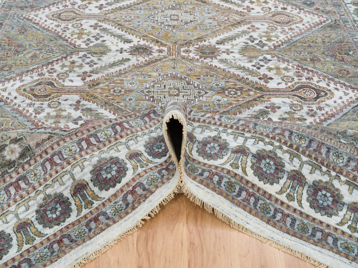 Shiraz Tribal & Geometric hand-knotted wool rug in Ivory, 9'10" x 10' — SKU O065618 (view 5)