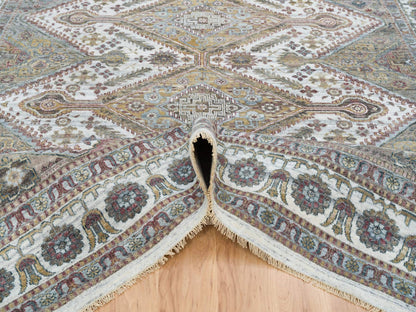 Shiraz Tribal & Geometric hand-knotted wool rug in Ivory, 9'10" x 10' — SKU O065618 (view 5)