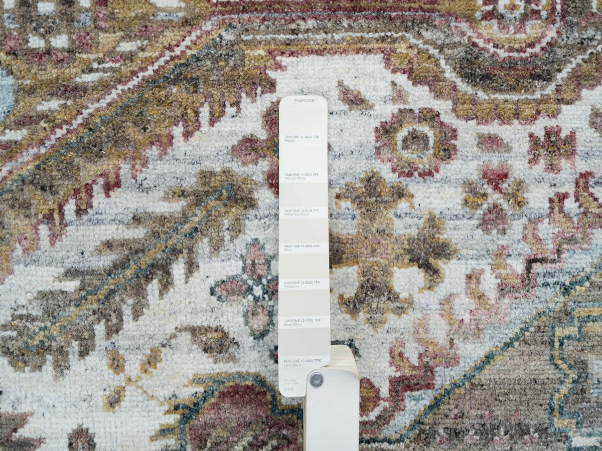 Shiraz Tribal & Geometric hand-knotted wool rug in Ivory, 9'10" x 10' — SKU O065618 (view 7)