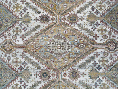 Shiraz Tribal & Geometric hand-knotted wool rug in Ivory, 9'10" x 10' — SKU O065618 (view 8)