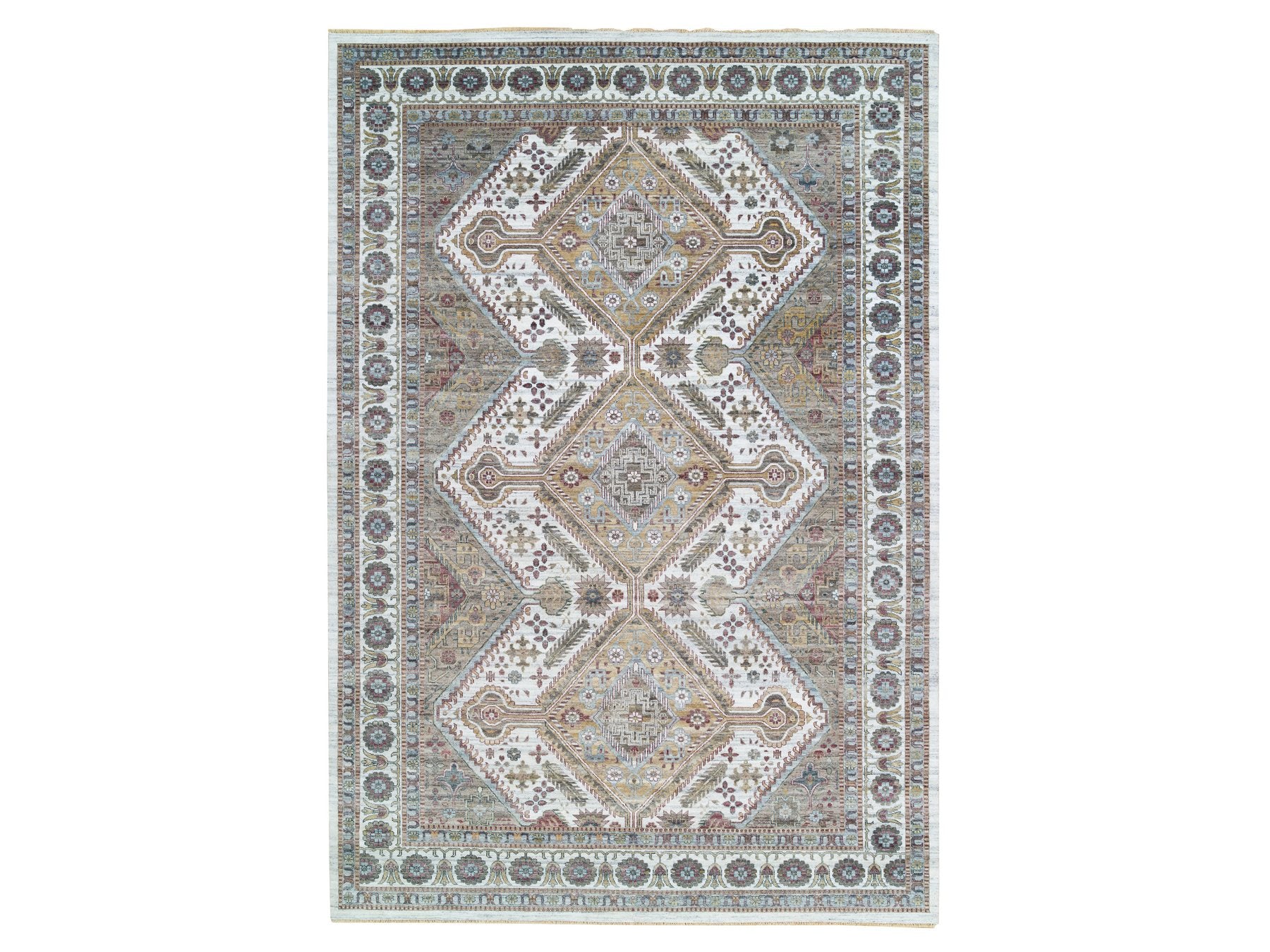Shiraz Tribal & Geometric hand-knotted wool rug in Ivory, 12' x 17'10" — SKU O065621