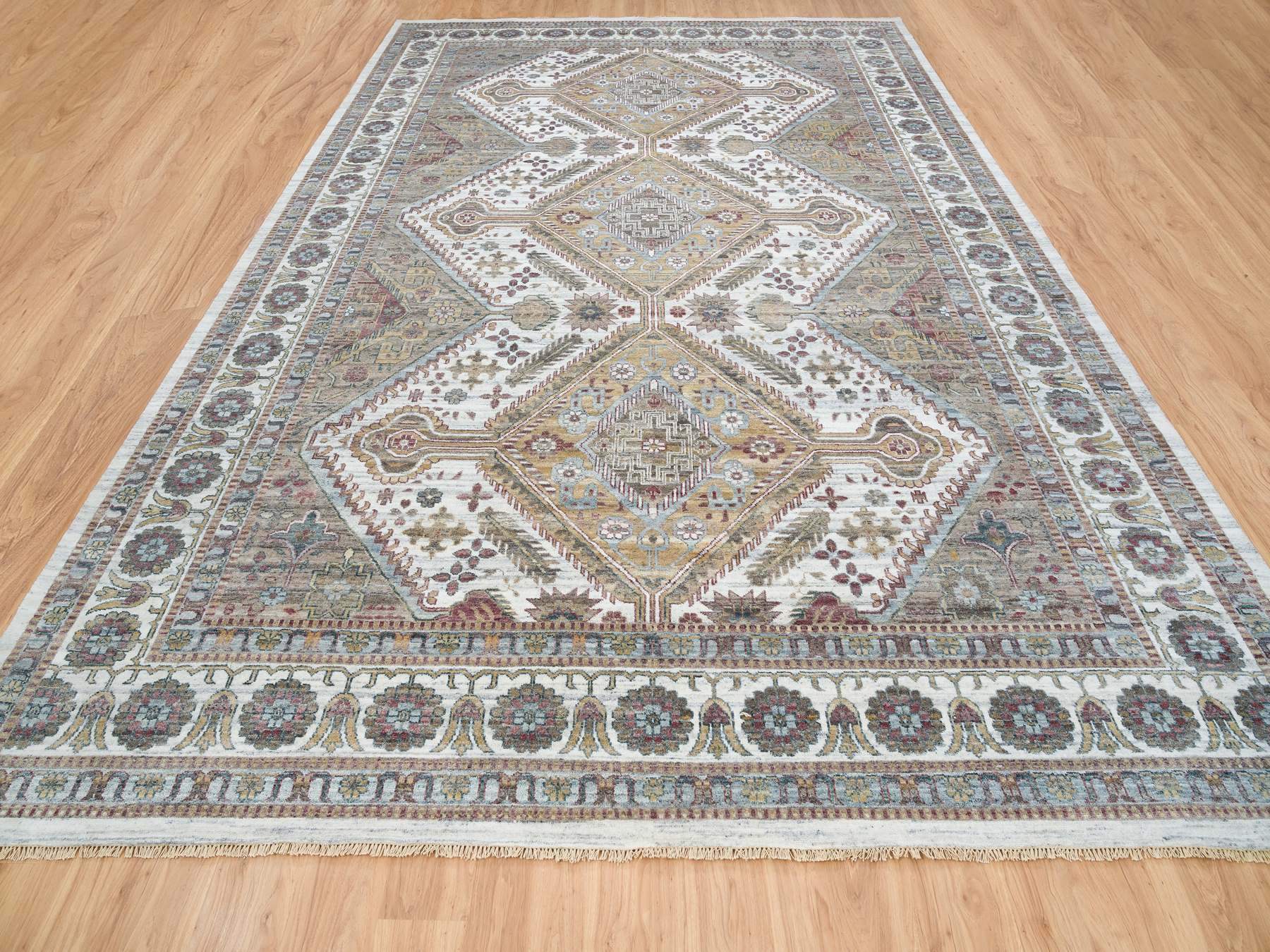 Shiraz Tribal & Geometric hand-knotted wool rug in Ivory, 12' x 17'10" — SKU O065621 (view 2)