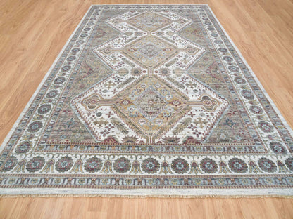 Shiraz Tribal & Geometric hand-knotted wool rug in Ivory, 12' x 17'10" — SKU O065621 (view 2)