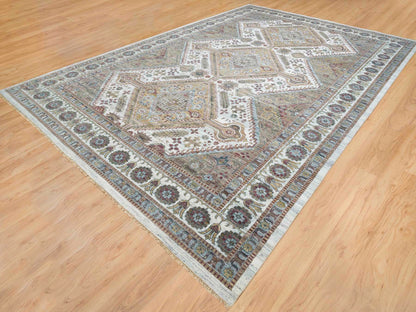 Shiraz Tribal & Geometric hand-knotted wool rug in Ivory, 12' x 17'10" — SKU O065621 (view 3)