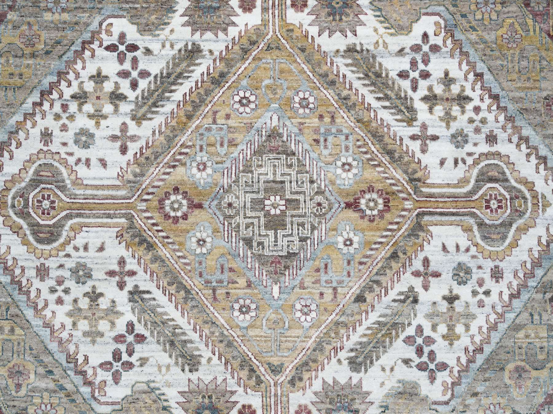 Shiraz Tribal & Geometric hand-knotted wool rug in Ivory, 12' x 17'10" — SKU O065621 (view 8)
